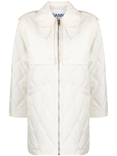Ganni Off-white Quilted Jacket In Multicolor