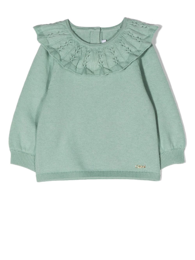 Chloé Babies' Girls Green Cotton Knit Sweater
