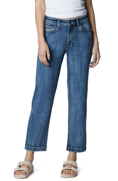 Hint Of Blu Clever High Waist Slim Straight Leg Jeans In Tide Blue Dark