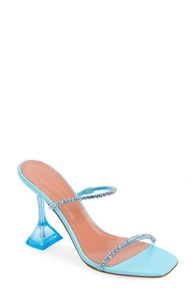 Amina Muaddi Gilda Crystal-embellished Metallic-leather Heeled Sandals In Blue