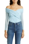 Self-portrait Stretch Jersey Crossover Top In Light Blue