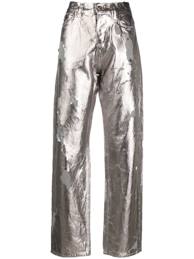 Diesel Metallic-effect Distressed Jeans In Silver