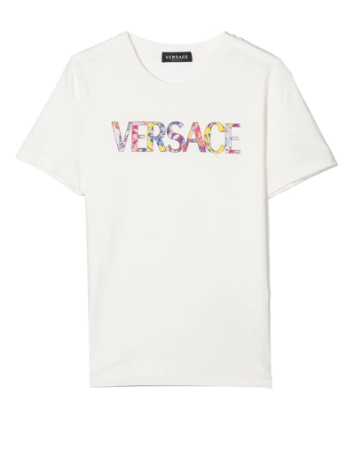 Versace Teen White Kaleidoscopic Barocco Print Cotton T-shirt