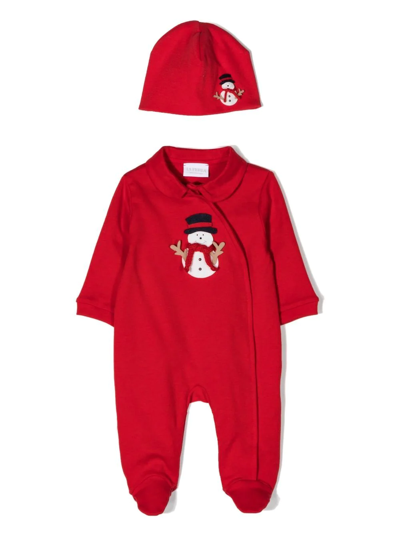 La Perla Snowman-patch Babygrow Set In 红色