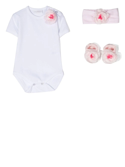 La Perla Babies' Floral-detail Bodysuit Set In 白色