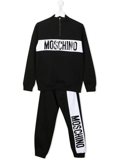 Moschino Teen Logo-print Cotton Tracksuit In Black