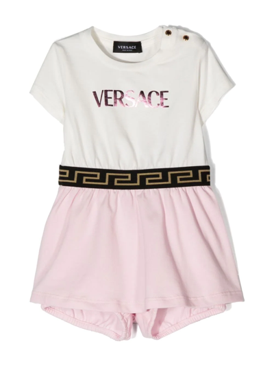 Versace Babies' Girls White & Pink Cotton Dress Set In Multi