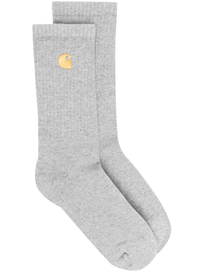 Carhartt Embroidered-logo Ribbed Socks In Grey