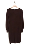 Nina Leonard V-neck Balloon Sleeve Sweater Dress In Chocolate