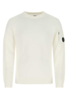 C.p. Company Logo Plaque Crewneck Sweatshirt In White