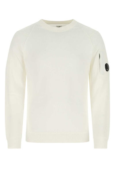 C.p. Company Logo Plaque Crewneck Sweatshirt In White