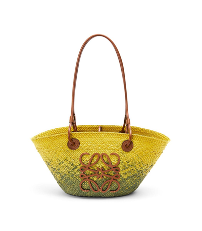 Loewe X Paula's Ibiza Anagram Degrade Basket Bag In Khaki Green And Yellow