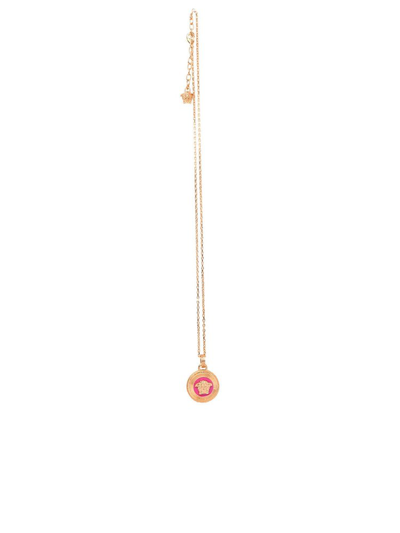 Versace Medusa Biggie Necklace In Fuchsia+gold