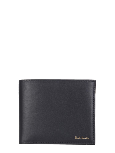 Paul Smith Logo Striped Bifold Wallet In Black