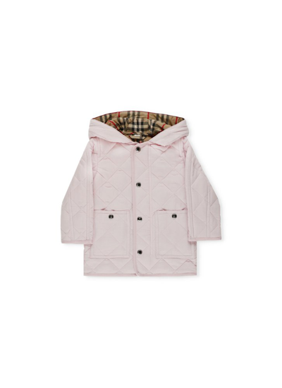 Burberry Kids Diamond Quilted Hooded Jacket In Pink