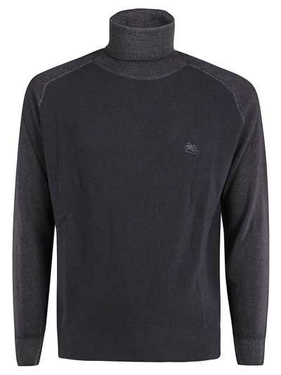 Etro Logo Embroidered Knitted Sweater In Grey
