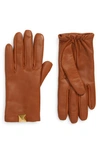 Valentino Garavani Roman Stud Cashmere Lined Leather Gloves In A06 Light Cuir