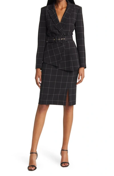 Tahari Asl Windowpane Plaid Two-piece Long Sleeve Dress In Blk,ivory