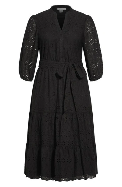 City Chic In Detail Eyelet Dress In Black