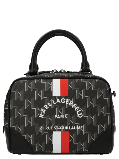 Karl Lagerfeld Rue St-guillame Monogram Bowling Handbag In Black