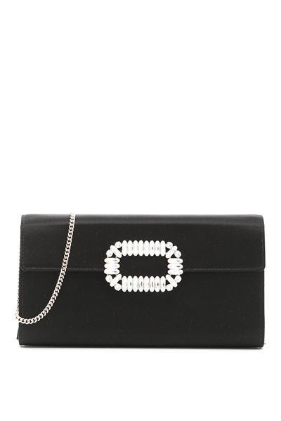 Roger Vivier Black Sexy Choc Buckle Clutch In Satin