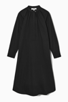 Cos Relaxed-fit Gathered Midi Shirt Dress In Black