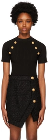 BALMAIN BLACK BUTTON T-SHIRT