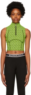 Balmain Green Half-zip Sport Top In Eaq Noir/jaune Fluo