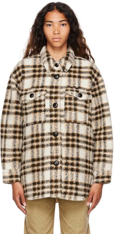Isabel Marant Étoile Harveli Wool-blend Plaid Shirt Jacket In Ecru