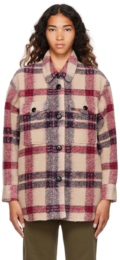 Isabel Marant Étoile Harveli Oversized Checked Wool-blend Jacket In Burgundy / Ecru