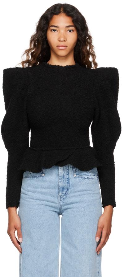 Isabel Marant Giamili Wool Tweed Puff Sleeve Top In Black