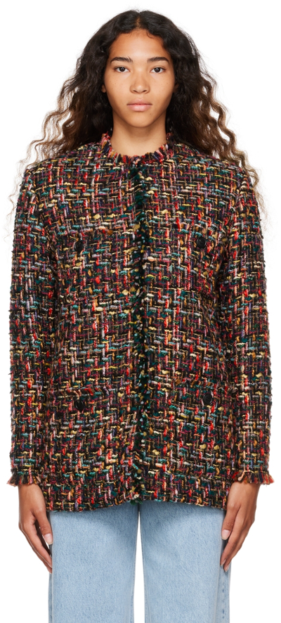 Isabel Marant Dianaza Collarless Tweed Jacket In Black,green,yellow