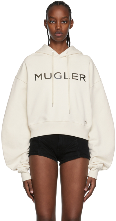 Mugler Metallic-logo Cropped Hoodie In Neutrals