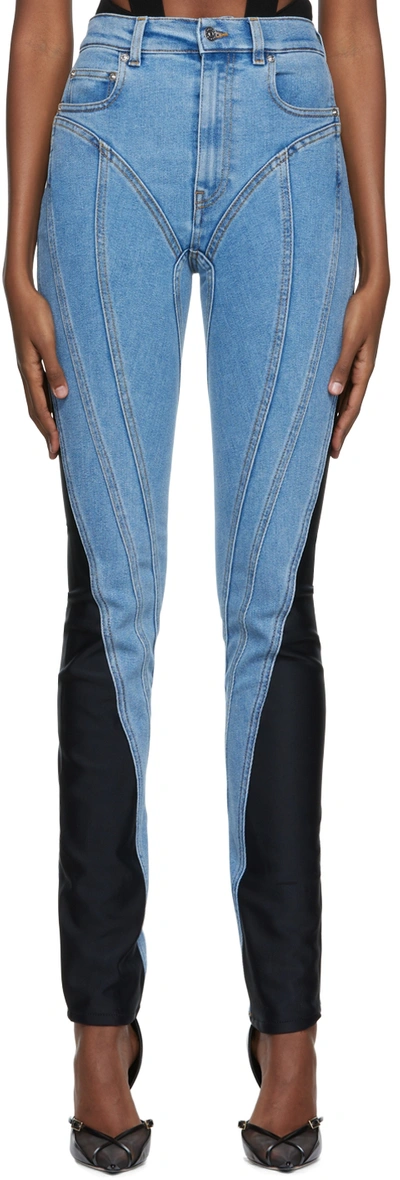 Mugler Spiral Two-tone Panelled Skinny Jeans - Blue - 6