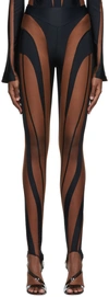 Mugler Panelled Mesh And Jersey Leggings In Nude 02 / Black 1999