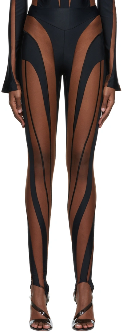 Mugler Panelled Mesh And Jersey Leggings In Black