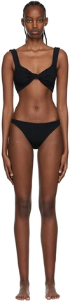 Hunza G Bandeau Top With Bow Detail And High-cut Bottoms In Black