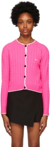 Msgm Logo-embroidered Cable-knit Cardigan In Pink