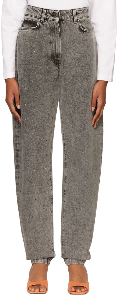 Msgm Embellished Cotton Denim Jeans In Grey