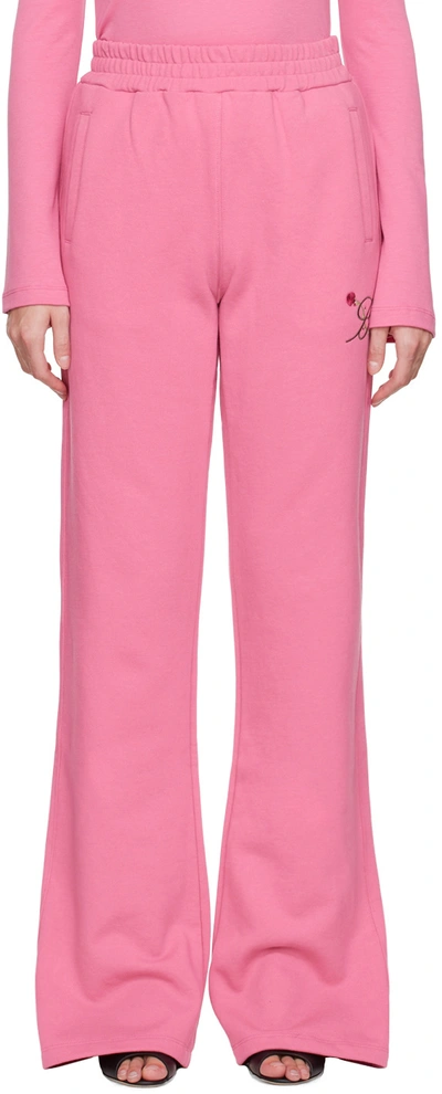 Blumarine Pink Embroidered Lounge Pants In N0729 Bubblegum