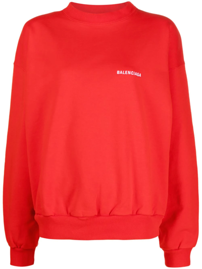 Balenciaga Logo-print Crew-neck Sweatshirt In Red