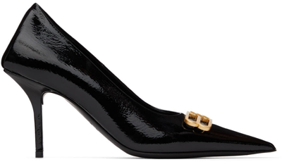 Balenciaga Square Knife Bb Logo-embellished Leather Pumps In Black