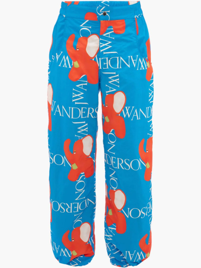 Jw Anderson Elephant & Logo-print Wide- Leg Pants In Blue