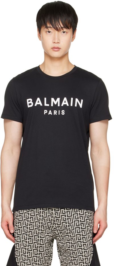 Balmain Classic Fit Flocked Logo Cotton T-shirt In Black