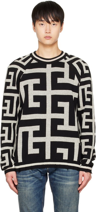 Balmain Off-white & Black Maxi Monogram Sweater