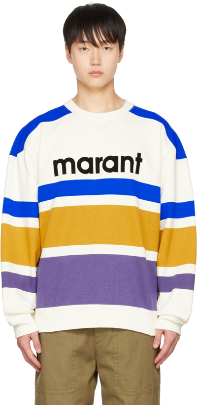 Isabel Marant Logo-print Striped Sweatshirt In White,blue,yellow