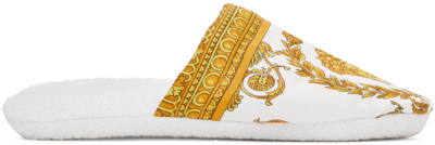 Versace White Baroque Slippers In Z4001