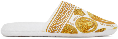 Versace Medusa Print Slippers In White