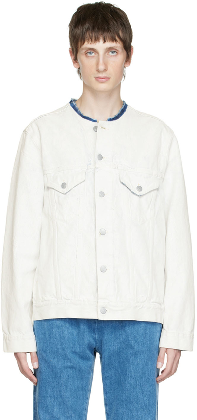 Maison Margiela Cracked Collarless Denim Jacket In White