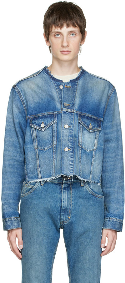 Maison Margiela Blue Collarless Denim Jacket In 966 L's Wash